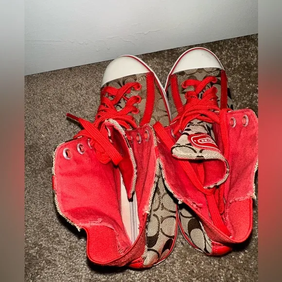 Coach New York High Tops Shoes Sneakers Red Tan
