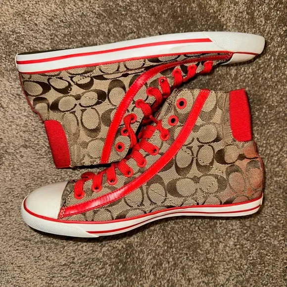 Coach New York High Tops Shoes Sneakers Red Tan
