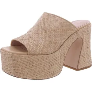 Coach Womens Beige Woven Slip On Raffia Platform Sandals Shoes NWOB