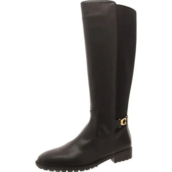 Coach Womens Faith Black Faux Leather Tall Zipper Knee-High Boots Shoes New