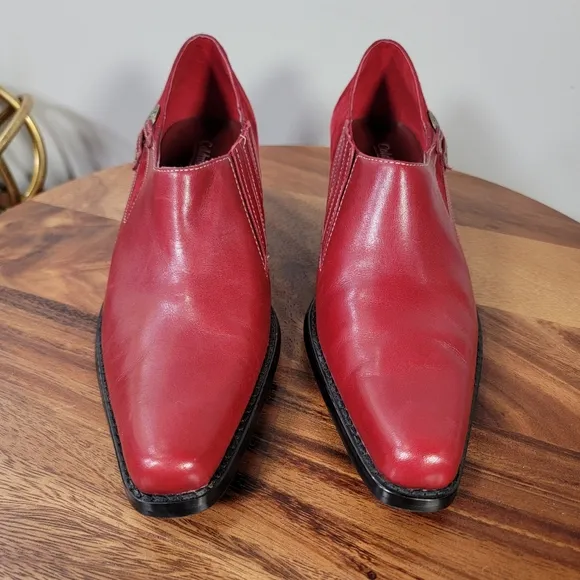 Coldwater Creek Red Leather  Western Ankle Boots Size 8 Women's Cowboy Cowgirl