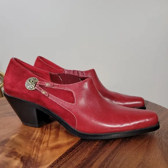 Coldwater Creek Red Leather  Western Ankle Boots Size 8 Women's Cowboy Cowgirl