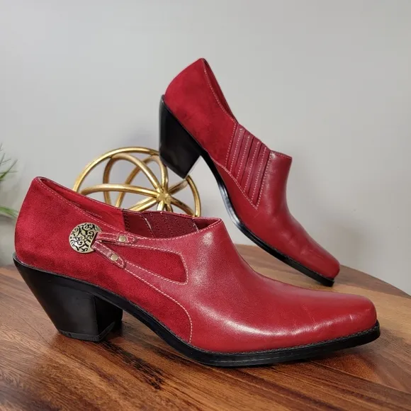 Coldwater Creek Red Leather  Western Ankle Boots Size 8 Women's Cowboy Cowgirl