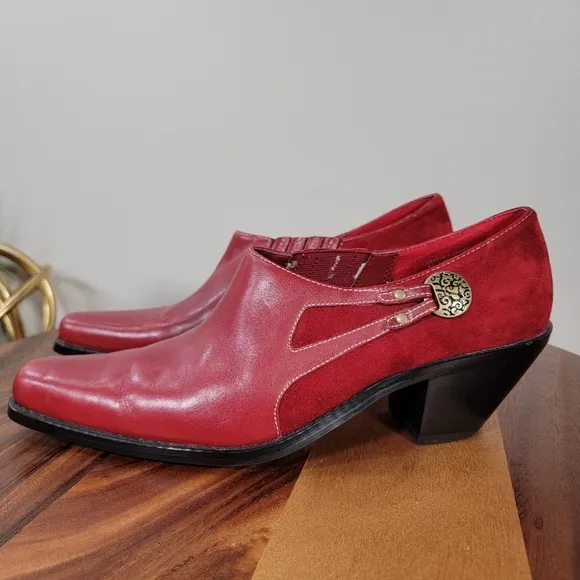Coldwater Creek Red Leather  Western Ankle Boots Size 8 Women's Cowboy Cowgirl
