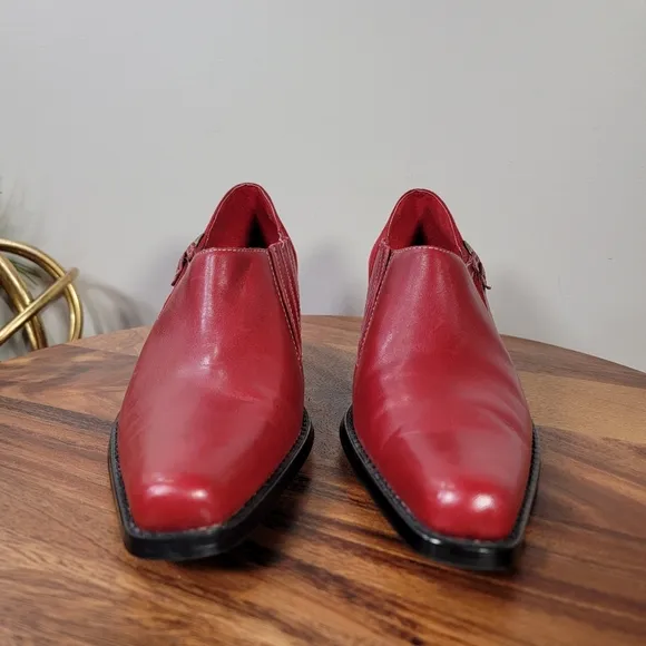 Coldwater Creek Red Leather  Western Ankle Boots Size 8 Women's Cowboy Cowgirl