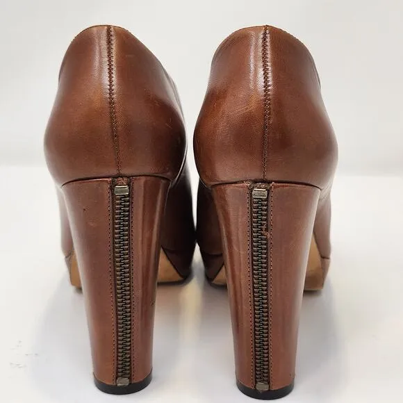 Cole Haan Air Brown Tan Leather Ankle Bootie Size 8.5B Platform Slip On Heel