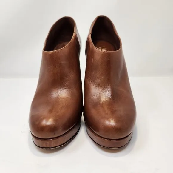 Cole Haan Air Brown Tan Leather Ankle Bootie Size 8.5B Platform Slip On Heel