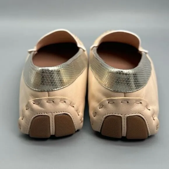 Cole Haan Evelyn Driver Women's 10 B Ivory Embossed Leather Loafer Slip-On Flat