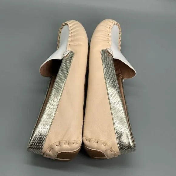 Cole Haan Evelyn Driver Women's 10 B Ivory Embossed Leather Loafer Slip-On Flat