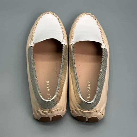 Cole Haan Evelyn Driver Women's 10 B Ivory Embossed Leather Loafer Slip-On Flat