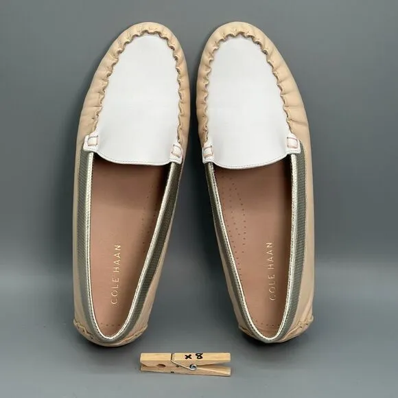 Cole Haan Evelyn Driver Women's 10 B Ivory Embossed Leather Loafer Slip-On Flat