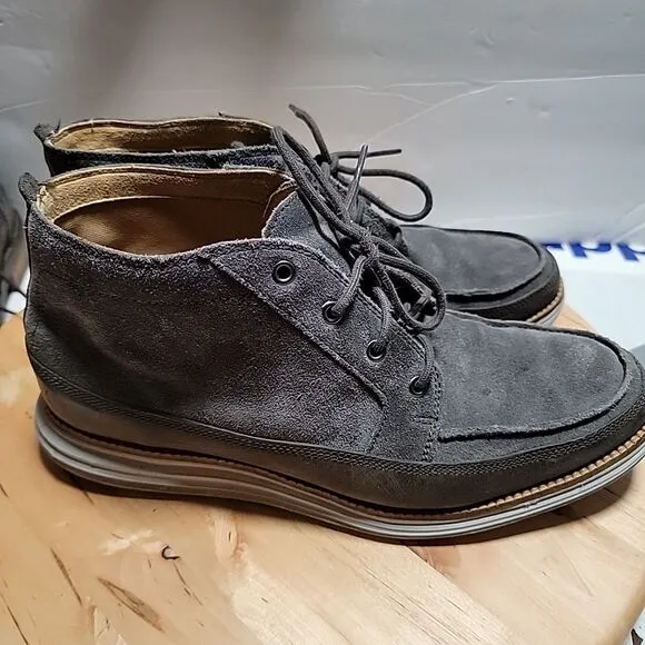 Cole Haan Men Lunargrand Gray Suede Chukka Boots Sz 9 M Casual Sleek Work C12619