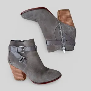 Cole Haan Minna Gray Suede Heeled Buckle Boots