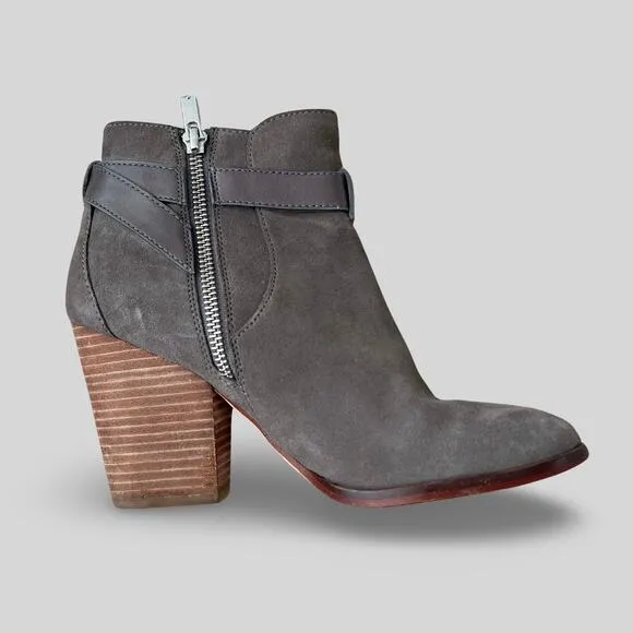 Cole Haan Minna Gray Suede Heeled Buckle Boots