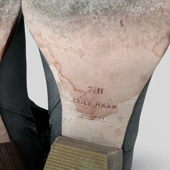 Cole Haan Minna Gray Suede Heeled Buckle Boots
