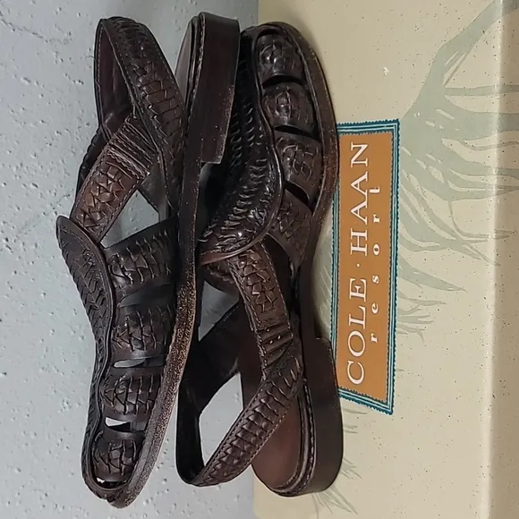 Cole Haan Resort Brown Huarache Woven Leather Flats Sandals Womens Sz 6