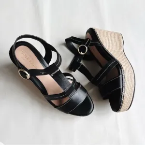 COLE HAAN Womens Black Platform Cloudfeel Wedge Espadrille Shoes 10B​