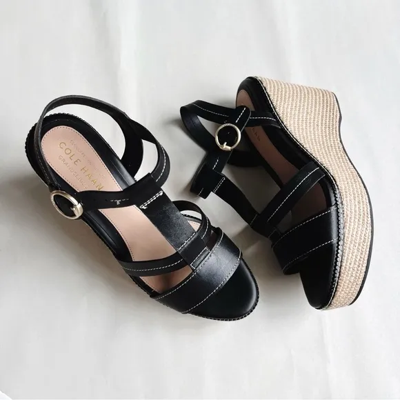 COLE HAAN Womens Black Platform Cloudfeel Wedge Espadrille Shoes 10B​