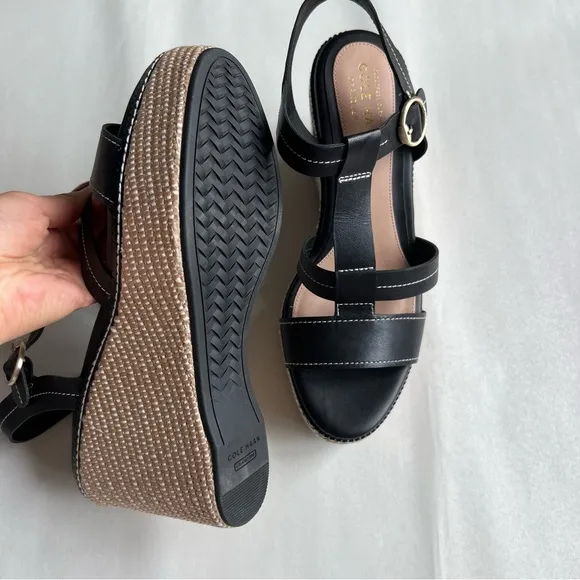 COLE HAAN Womens Black Platform Cloudfeel Wedge Espadrille Shoes 10B​
