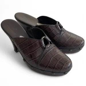 Cole Haan Women's  Kenna Brown Croc Leather Platform Heeled Mules Studded Sz: 6