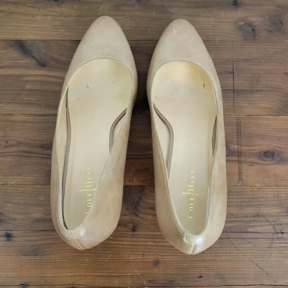 Cole Haan Womens Shoes Size 7.5 Nude Classic Leather High Heels Slip-On Pumps