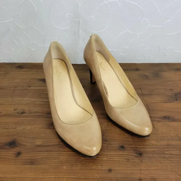 Cole Haan Womens Shoes Size 7.5 Nude Classic Leather High Heels Slip-On Pumps