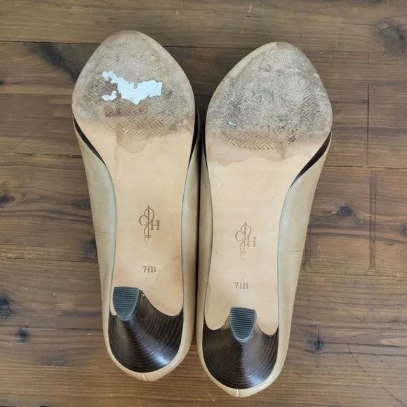 Cole Haan Womens Shoes Size 7.5 Nude Classic Leather High Heels Slip-On Pumps
