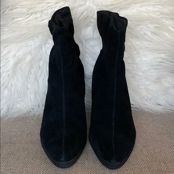Colin Stuart Suede Ruffle Ankle Booties