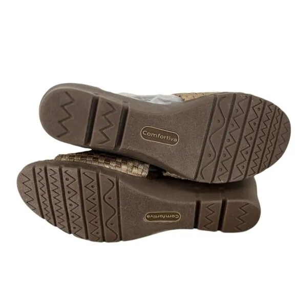 Comfortiva  Women's Alesha Gold Woven Wedge Sandals Size 11 W