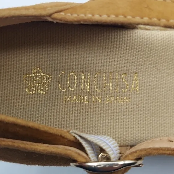 CONCHISA Carol Zaffron Brown Suede Woven Raffia Sandals Made In Spain Size 39