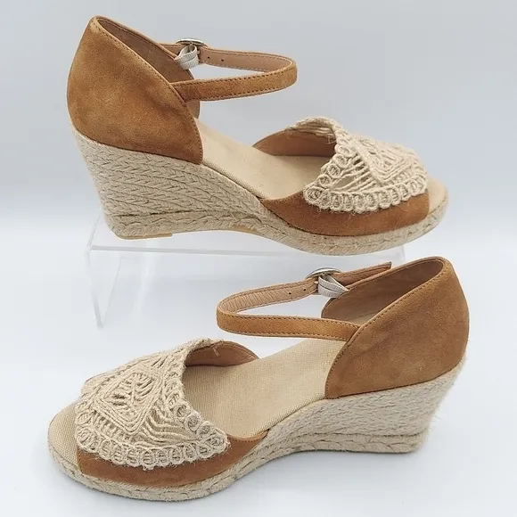CONCHISA Carol Zaffron Brown Suede Woven Raffia Sandals Made In Spain Size 39