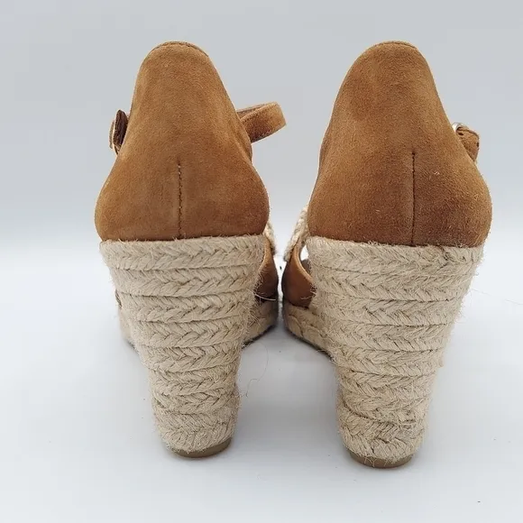 CONCHISA Carol Zaffron Brown Suede Woven Raffia Sandals Made In Spain Size 39