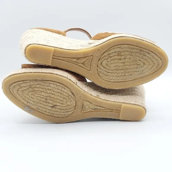 CONCHISA Carol Zaffron Brown Suede Woven Raffia Sandals Made In Spain Size 39