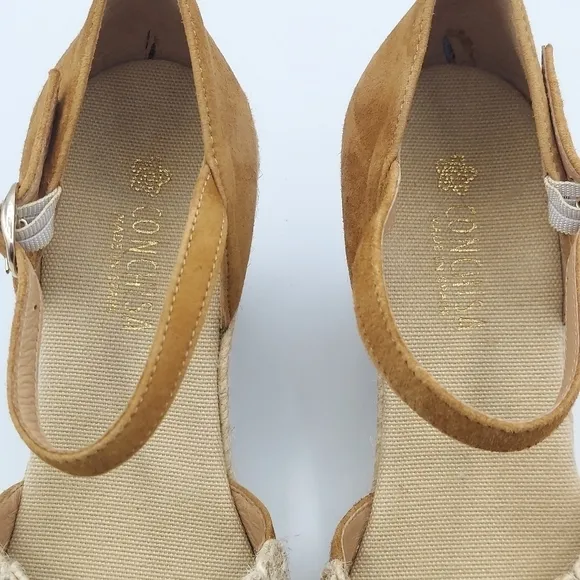 CONCHISA Carol Zaffron Brown Suede Woven Raffia Sandals Made In Spain Size 39
