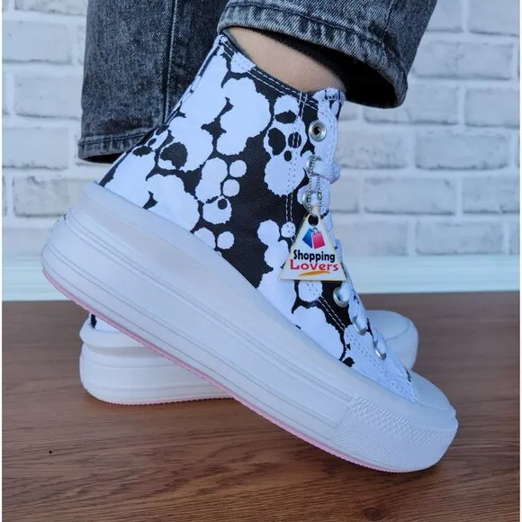 ⭐Converse All Star Ctas Move Hi Size 7 Women Shoes White Black Platform A10301C