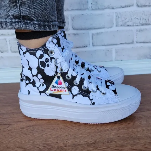 ⭐Converse All Star Ctas Move Hi Size 7 Women Shoes White Black Platform A10301C