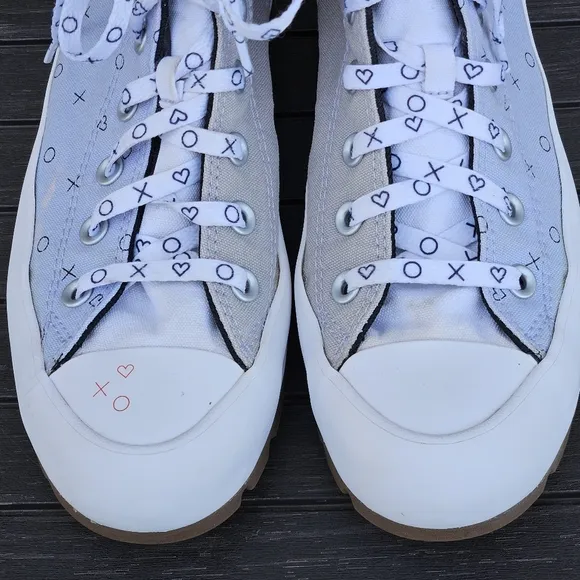 Converse All Star Lift Platform Run Star Shoes Gray Blue Hearts Women's Size 8