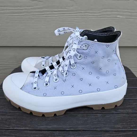 Converse All Star Lift Platform Run Star Shoes Gray Blue Hearts Women's Size 8