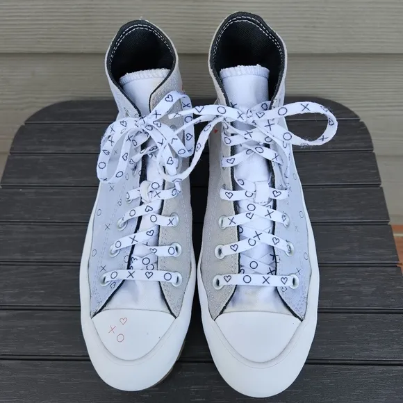 Converse All Star Lift Platform Run Star Shoes Gray Blue Hearts Women's Size 8
