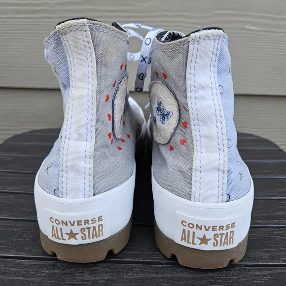 Converse All Star Lift Platform Run Star Shoes Gray Blue Hearts Women's Size 8
