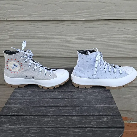 Converse All Star Lift Platform Run Star Shoes Gray Blue Hearts Women's Size 8