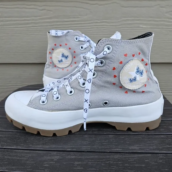 Converse All Star Lift Platform Run Star Shoes Gray Blue Hearts Women's Size 8
