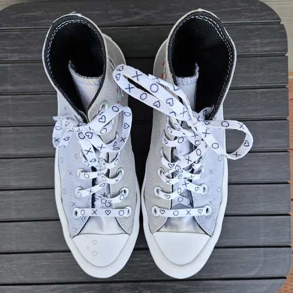 Converse All Star Lift Platform Run Star Shoes Gray Blue Hearts Women's Size 8