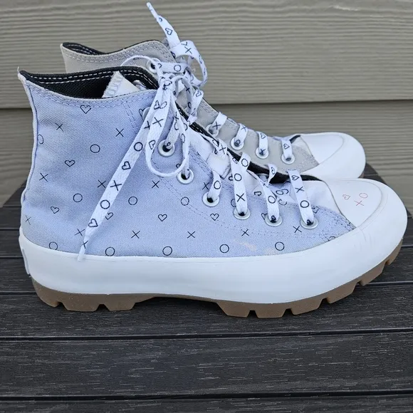 Converse All Star Lift Platform Run Star Shoes Gray Blue Hearts Women's Size 8