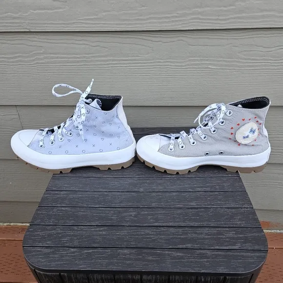 Converse All Star Lift Platform Run Star Shoes Gray Blue Hearts Women's Size 8