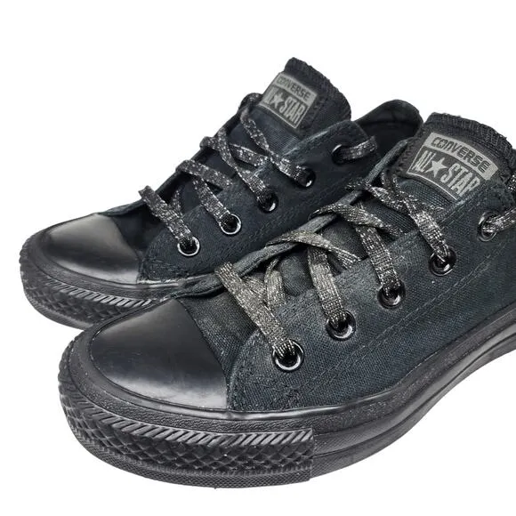 Converse All Star Shoes Womens 6 Black on Black Canvas Glitter Laces Low Tops