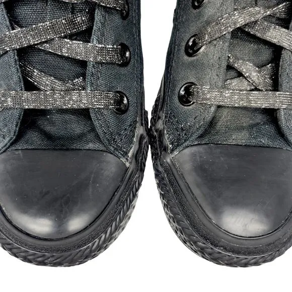 Converse All Star Shoes Womens 6 Black on Black Canvas Glitter Laces Low Tops