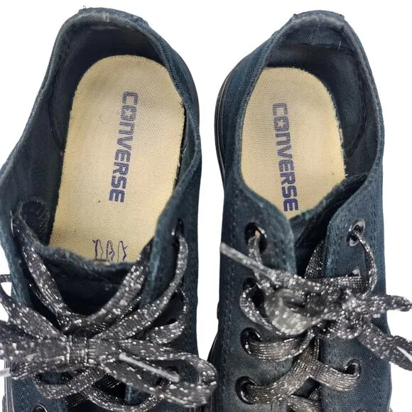 Converse All Star Shoes Womens 6 Black on Black Canvas Glitter Laces Low Tops