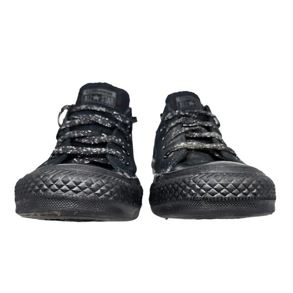 Converse All Star Shoes Womens 6 Black on Black Canvas Glitter Laces Low Tops