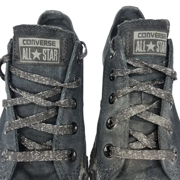 Converse All Star Shoes Womens 6 Black on Black Canvas Glitter Laces Low Tops